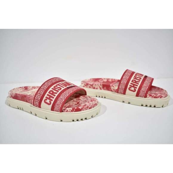 Christian Dior Dway Red Logo Toile De Jouy Platform Slide Mule Flat Sandal 36 - Picture 4 of 12